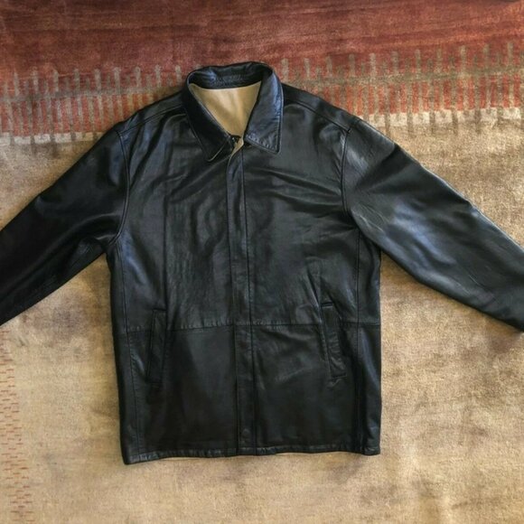 WEATHERPROOF Soft Black Leather reversible men's 3/4 length coat SZ L EXCELLENT - Picture 2 of 9